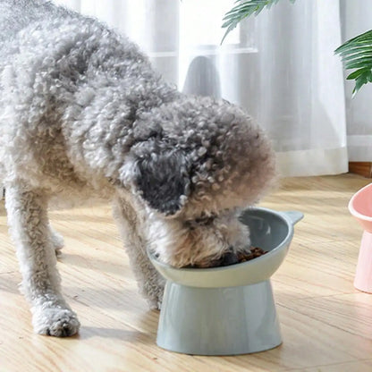 Tilted Elevated Pet Feeding Bowl, Anti-Spill Plastic Design with Neck-Protection Shape for Dogs and Cats, Pink or Blue - product view 3