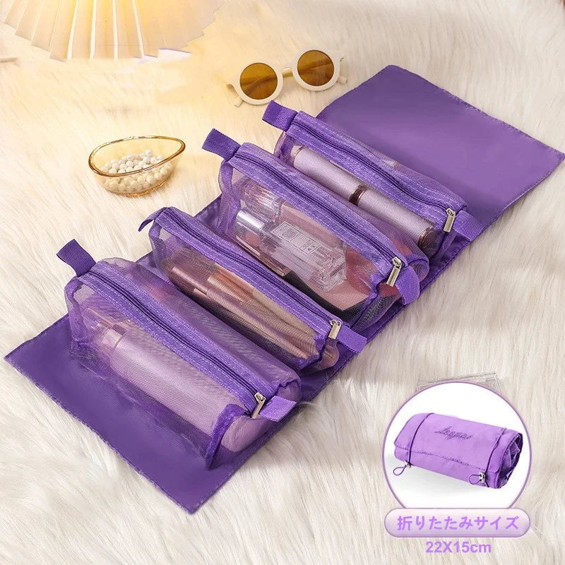 Hanging Toiletry Bag, Foldable Makeup Organizer with 4 Detachable Compartments, Hanging Ring and Clear Mesh Storage - product view 1