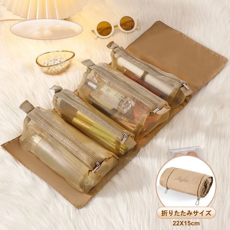 Hanging Toiletry Bag, Foldable Makeup Organizer with 4 Detachable Compartments, Hanging Ring and Clear Mesh Storage - product view 5