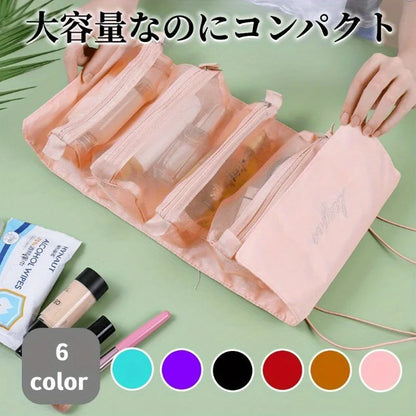 Hanging Toiletry Bag, Foldable Makeup Organizer with 4 Detachable Compartments, Hanging Ring and Clear Mesh Storage - product view 6