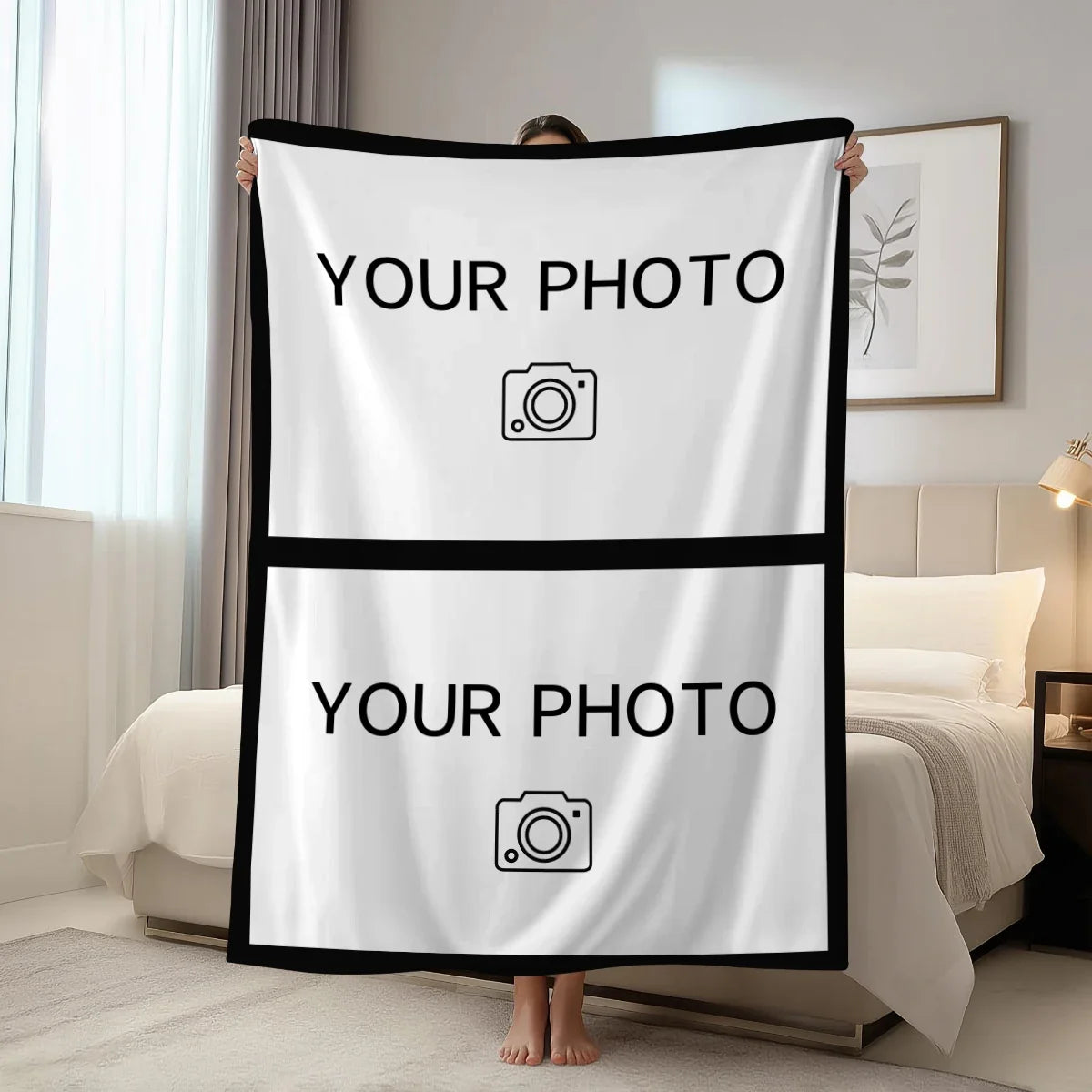 Personalized Picture and Text Blanket, Textile Fabric Gift Cover, Custom Design in 3 Sizes for Family and Friends - product view 1