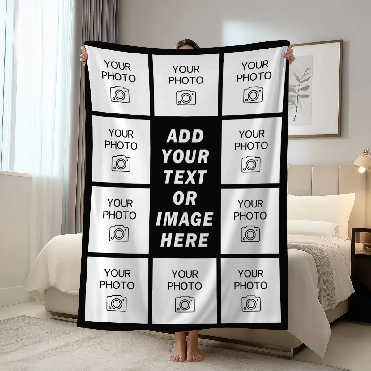Personalized Picture and Text Blanket, Textile Fabric Gift Cover, Custom Design in 3 Sizes for Family and Friends - product view 4