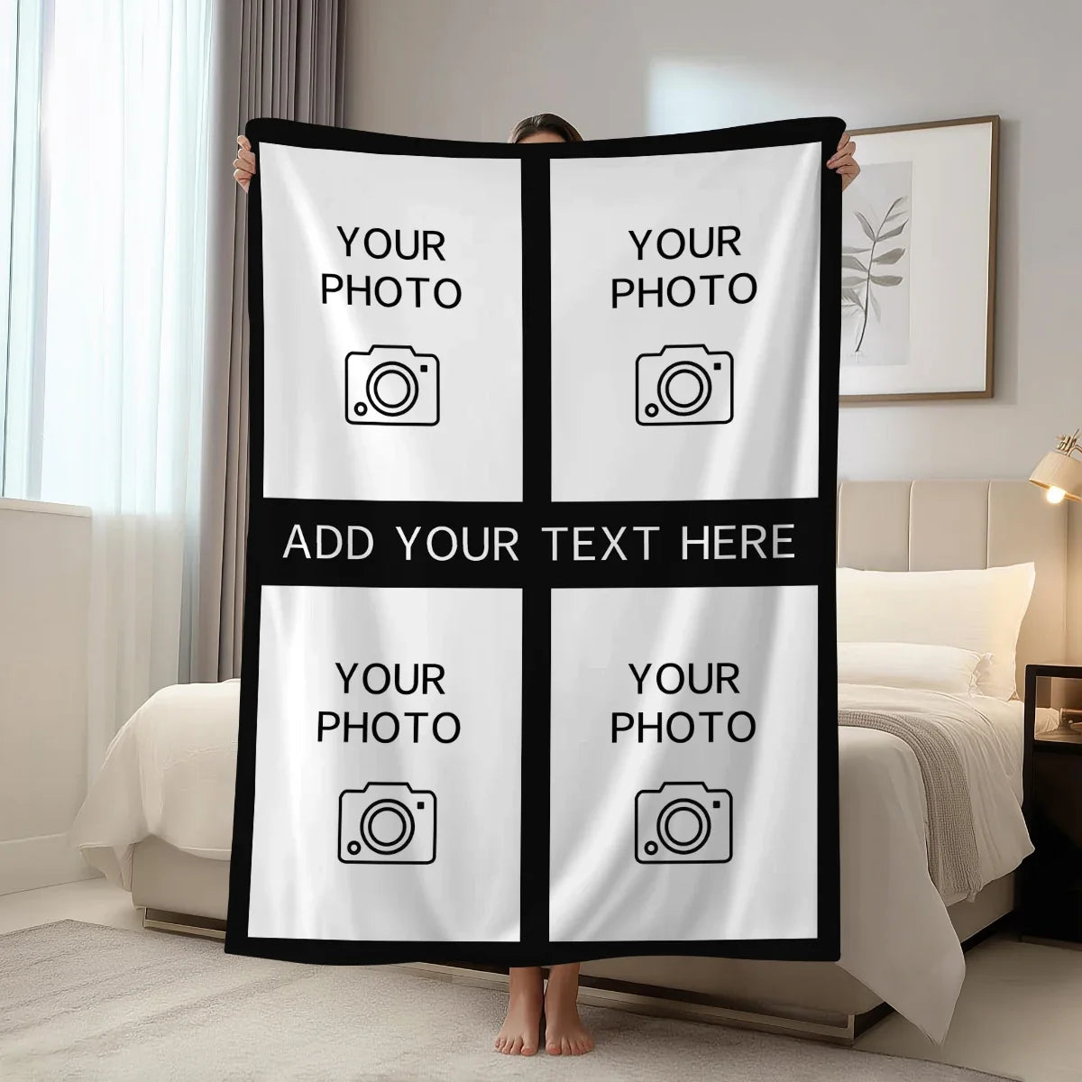 Personalized Picture and Text Blanket, Textile Fabric Gift Cover, Custom Design in 3 Sizes for Family and Friends - product view 5