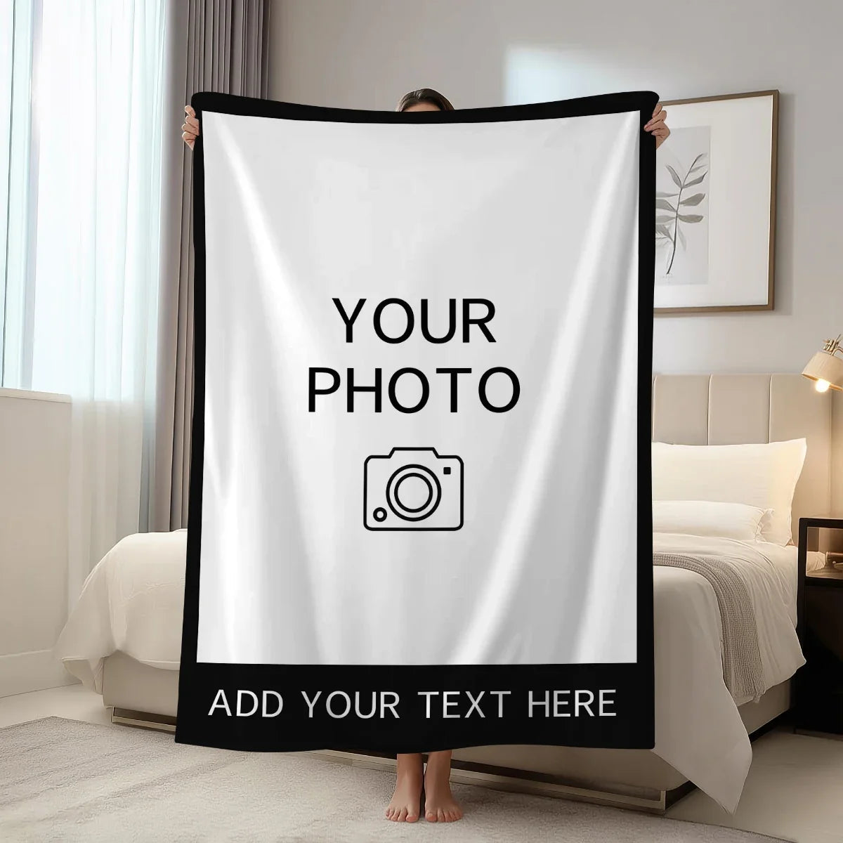 Personalized Picture and Text Blanket, Textile Fabric Gift Cover, Custom Design in 3 Sizes for Family and Friends - product view 6