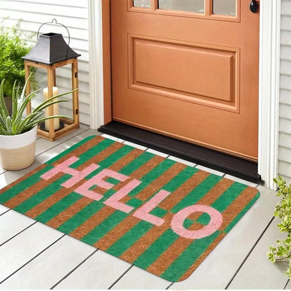 Peach Pink Hello Forest Welcome Mat, Printed Non-Slip Polyester Doormat with PE Foam, Washable Entryway Rug in 11 Sizes - product view 2
