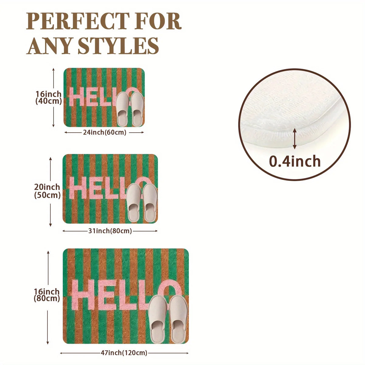 Peach Pink Hello Forest Welcome Mat, Printed Non-Slip Polyester Doormat with PE Foam, Washable Entryway Rug in 11 Sizes - product view 4