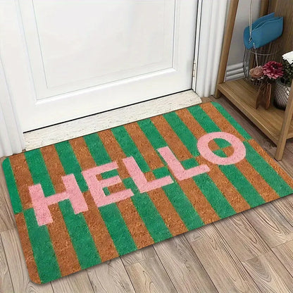 Peach Pink Hello Forest Welcome Mat, Printed Non-Slip Polyester Doormat with PE Foam, Washable Entryway Rug in 11 Sizes - product view 6