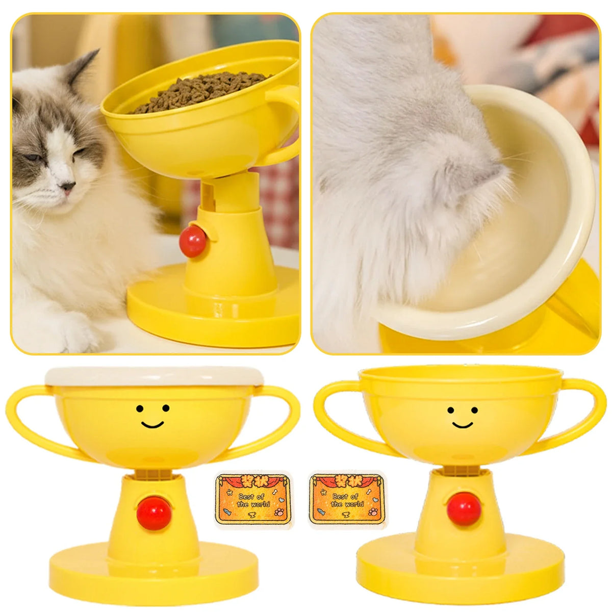 Adjustable Raised Pet Bowl, 5-Height 60° Tilted Trophy-Shape Feeder, Non-Slip Base, Plastic or Ceramic for Cats and Small Dogs - product view 3