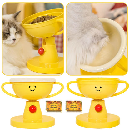 Adjustable Raised Pet Bowl, 5-Height 60° Tilted Trophy-Shape Feeder, Non-Slip Base, Plastic or Ceramic for Cats and Small Dogs - product view 3