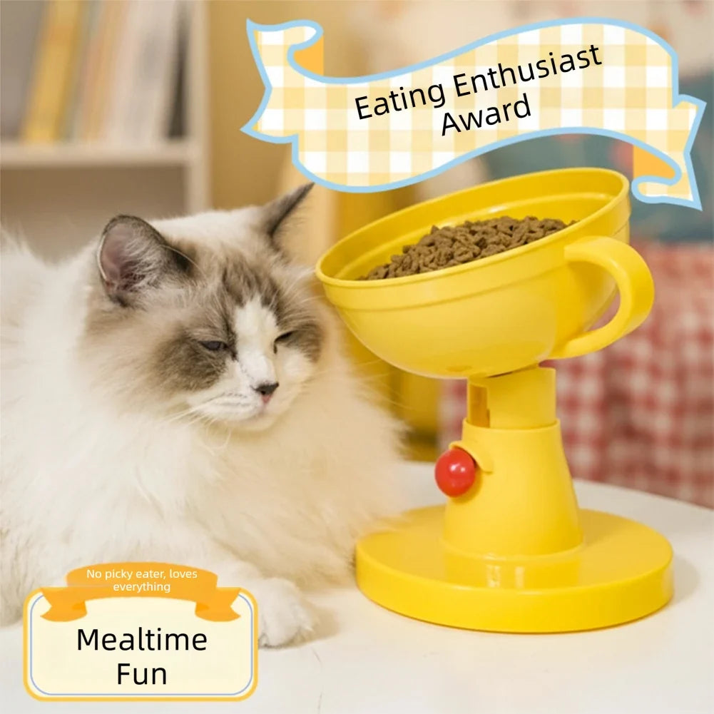 Adjustable Raised Pet Bowl, 5-Height 60° Tilted Trophy-Shape Feeder, Non-Slip Base, Plastic or Ceramic for Cats and Small Dogs - product view 4