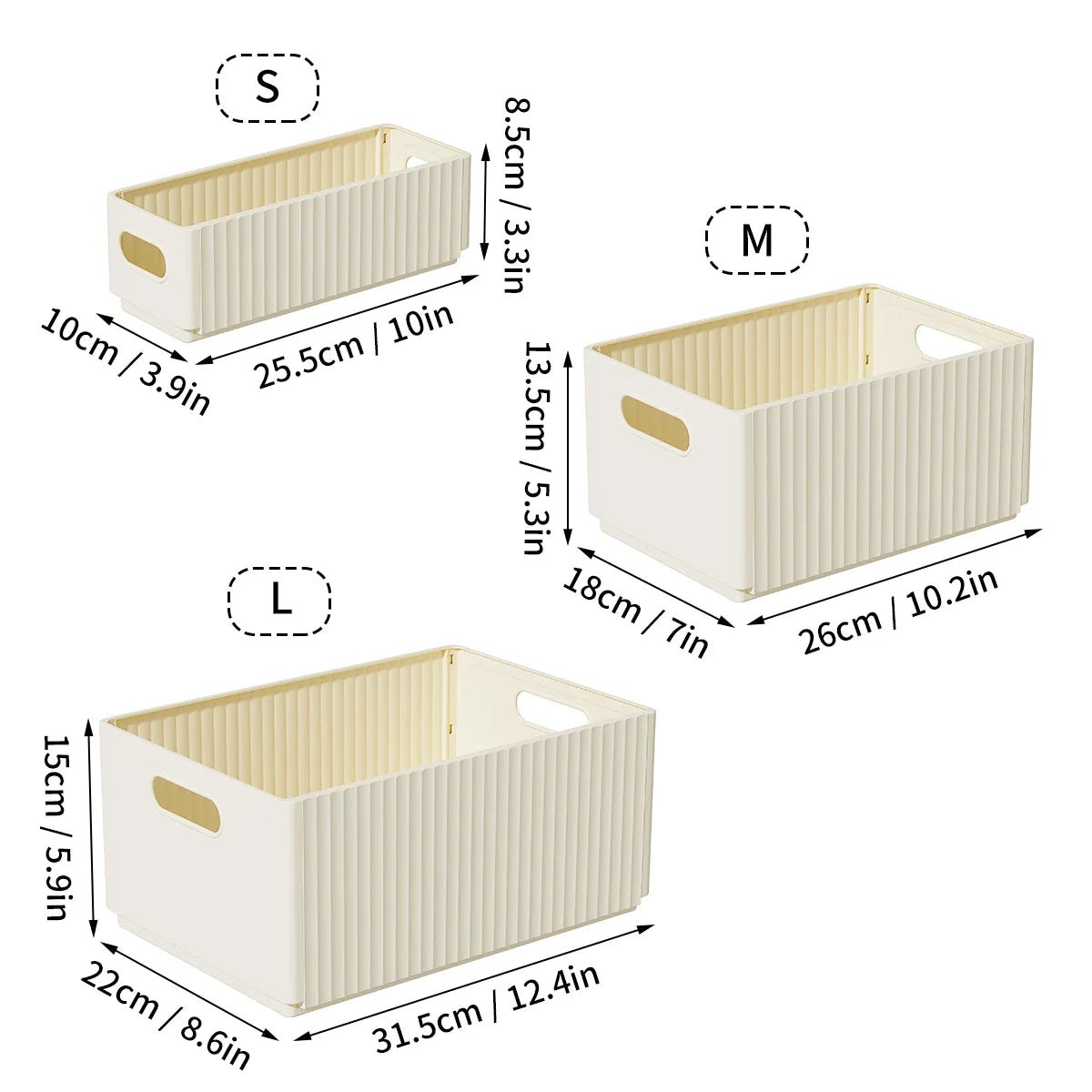 Stackable Pantry Storage Bin, Folding Plastic Food Box with Handle, Reusable Organizer in Clear or Beige, Small to Large - product view 3