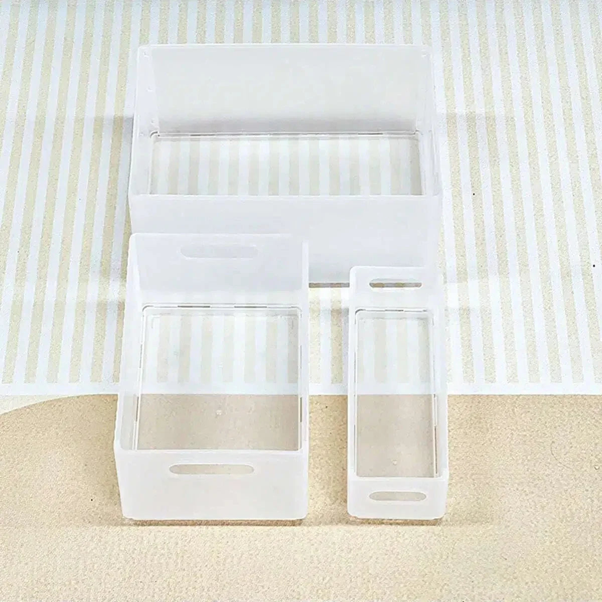 Stackable Pantry Storage Bin, Folding Plastic Food Box with Handle, Reusable Organizer in Clear or Beige, Small to Large - product view 5