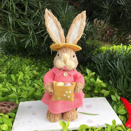 35cm Easter Straw Rabbit Decoration, Woven Plant Fiber Bunny Ornament for Home, Yard and Easter Party Styling - product view 1
