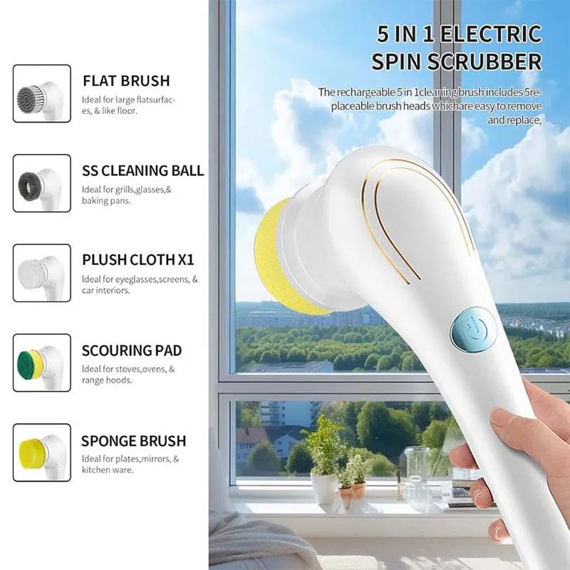 USB Rechargeable Electric Spin Scrubber, 18,000 RPM IPX7 Waterproof Cleaner with 5 Brush Heads - product view 3