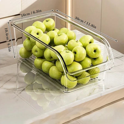 Clear Refrigerator Can Organizer, Reusable Glossy Plastic Food Storage Bin with Rectangle Design and Drain Tray Option - product view 1