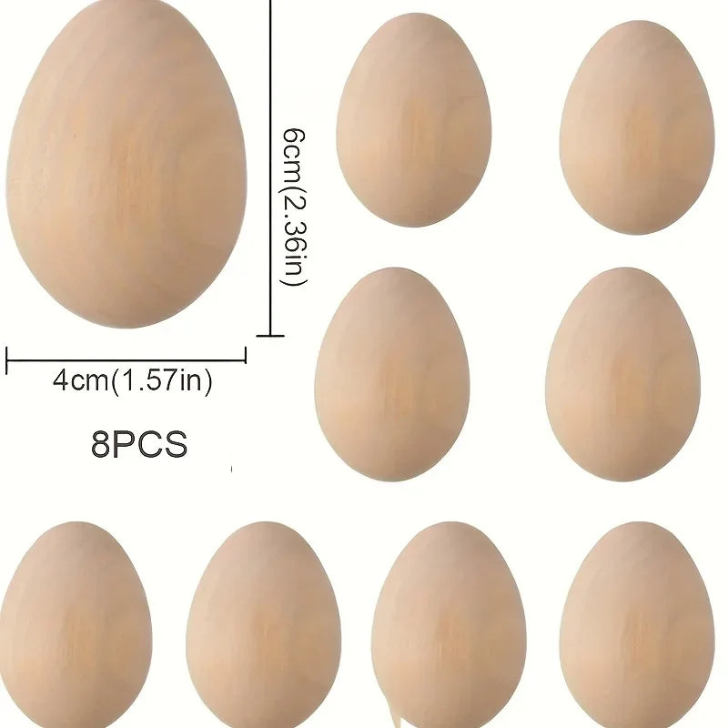 8-Piece Unfinished Wooden Easter Eggs, Paintable DIY Craft Blanks for Easter Decorations, Home Projects and Holiday Gifts - product view 1