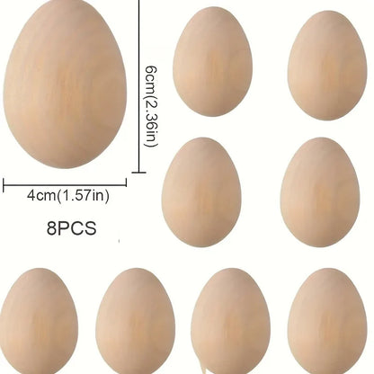 8-Piece Unfinished Wooden Easter Eggs, Paintable DIY Craft Blanks for Easter Decorations, Home Projects and Holiday Gifts - product view 1