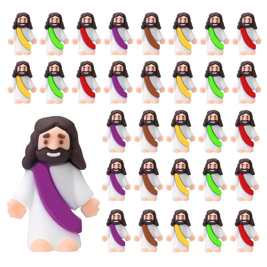 Mini Jesus Figurine Set, Resin Multicolor Religious Table Decorations in 10-, 20- or 30-Piece Options - product view 1