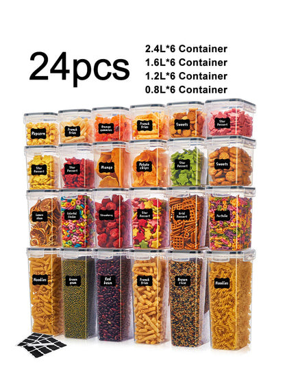 24-Piece Airtight Kitchen Canister Set, Rectangular PP Food Storage Containers with Labels for Flour, Pasta, Grains and Spices - product view 1