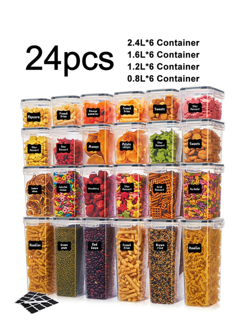 24-Piece Airtight Kitchen Canister Set, Rectangular PP Food Storage Containers with Labels for Flour, Pasta, Grains and Spices - product view 1