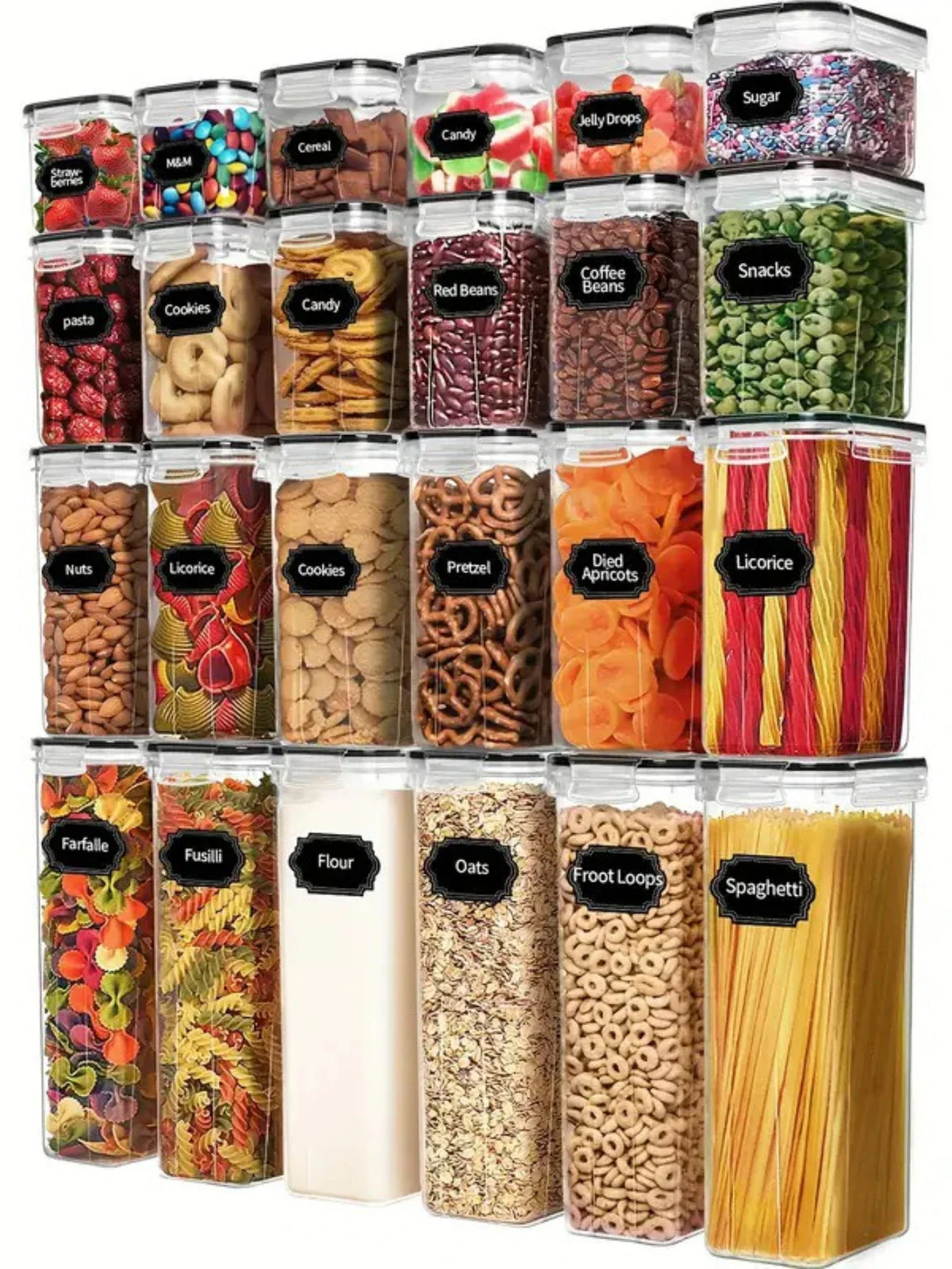 24-Piece Airtight Kitchen Canister Set, Rectangular PP Food Storage Containers with Labels for Flour, Pasta, Grains and Spices - product view 2