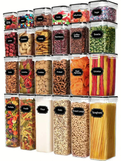 24-Piece Airtight Kitchen Canister Set, Rectangular PP Food Storage Containers with Labels for Flour, Pasta, Grains and Spices - product view 2