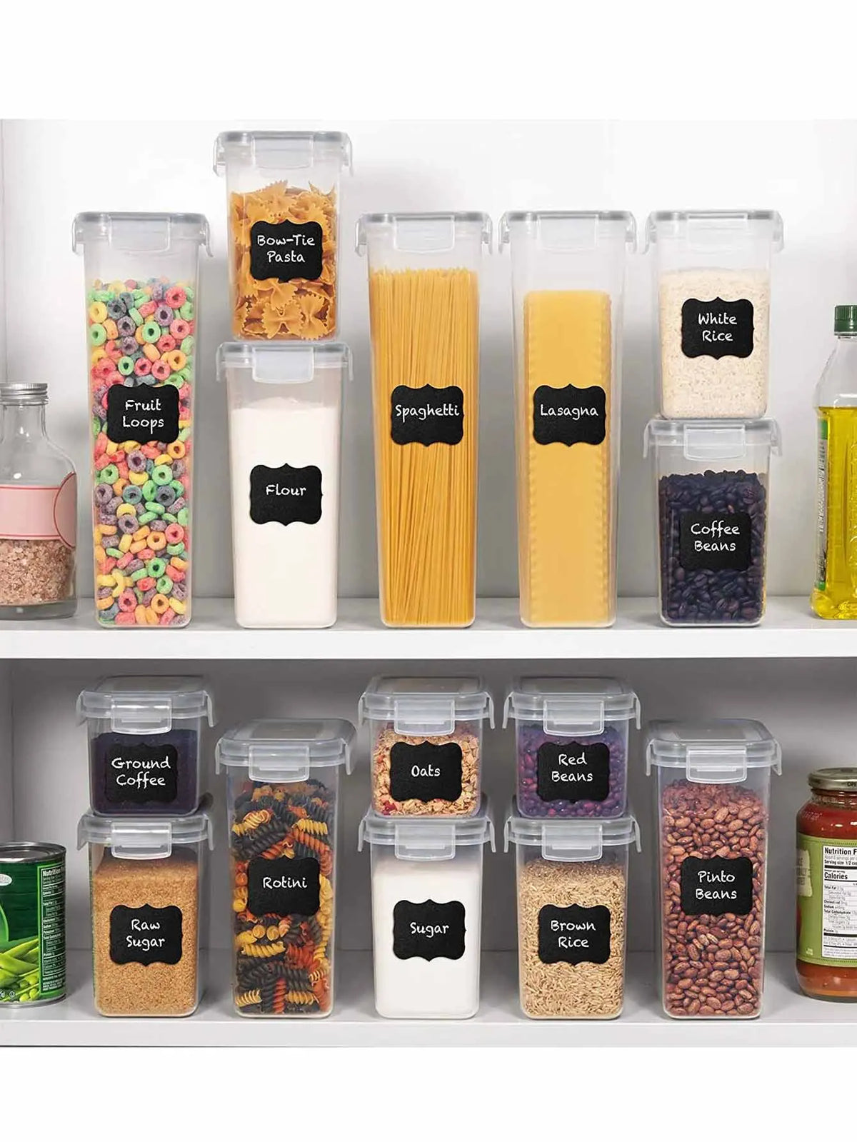 24-Piece Airtight Kitchen Canister Set, Rectangular PP Food Storage Containers with Labels for Flour, Pasta, Grains and Spices - product view 4