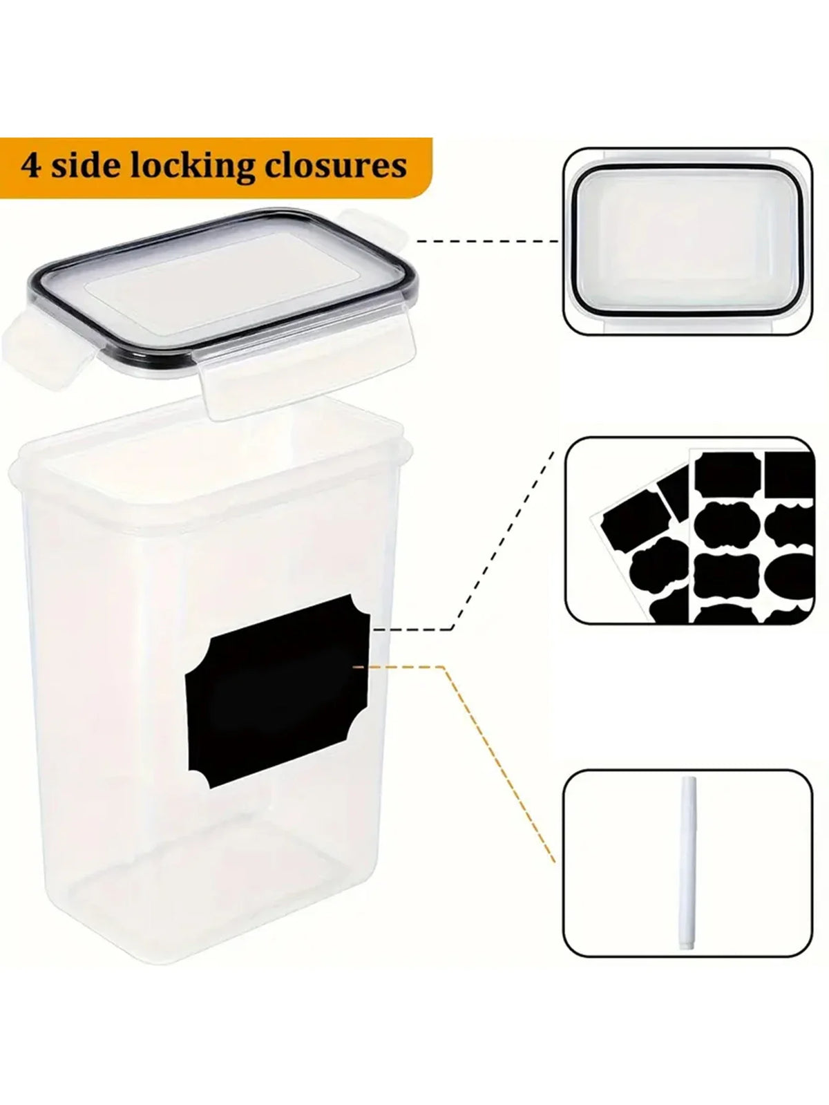 24-Piece Airtight Kitchen Canister Set, Rectangular PP Food Storage Containers with Labels for Flour, Pasta, Grains and Spices - product view 6