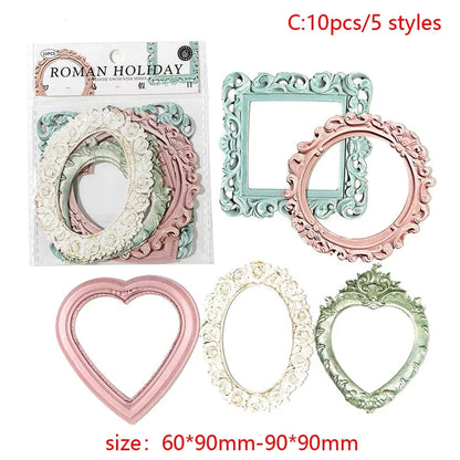 Retro Relief Collage Frames, Resin Irregular Classic-Style Embellishments in 3 Decorative Options for Scrapbooking and Journaling - product view 1