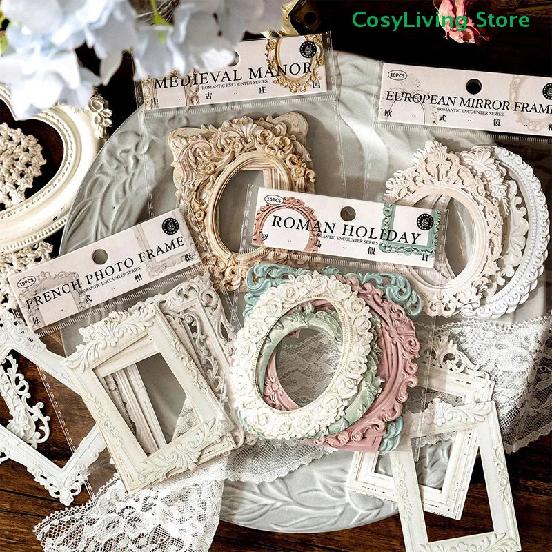 Retro Relief Collage Frames, Resin Irregular Classic-Style Embellishments in 3 Decorative Options for Scrapbooking and Journaling - product view 6
