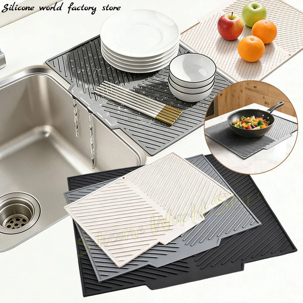 Silicone Dish Drying Mat, Slope Drainage, Non-Slip Heat-Resistant Rectangle Pad in 3 Sizes for Kitchen Counters - product view 4