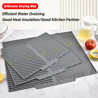 Silicone Dish Drying Mat, Slope Drainage, Non-Slip Heat-Resistant Rectangle Pad in 3 Sizes for Kitchen Counters - product view 5