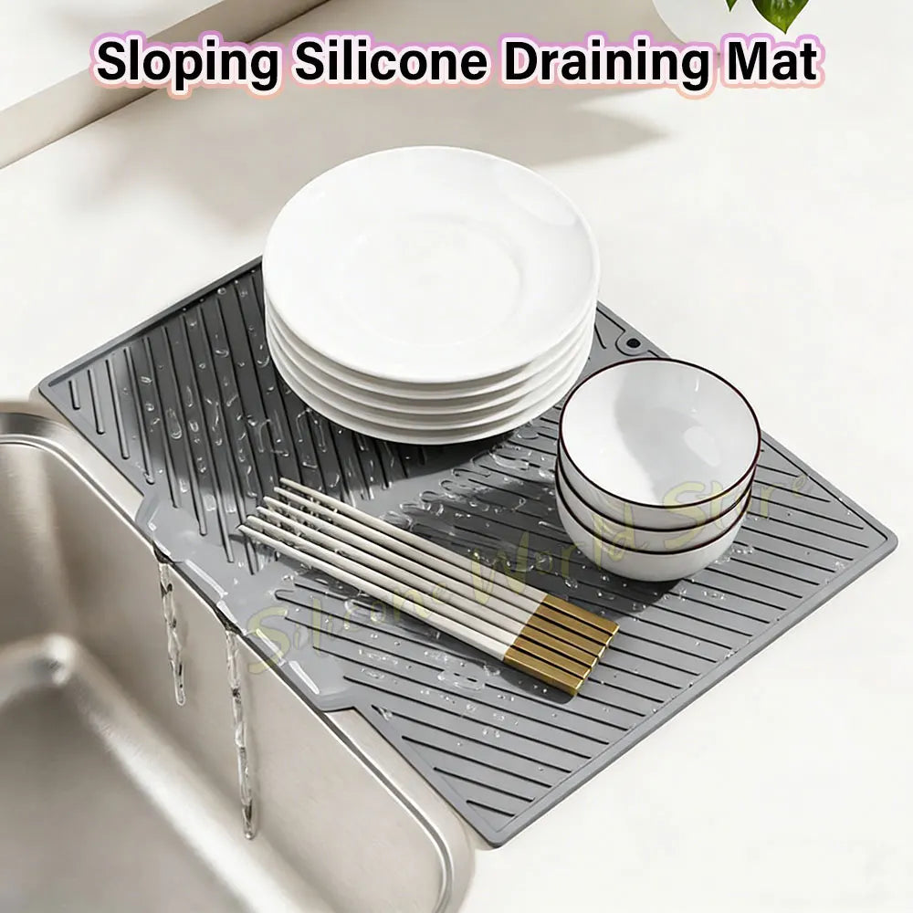 Silicone Dish Drying Mat, Slope Drainage, Non-Slip Heat-Resistant Rectangle Pad in 3 Sizes for Kitchen Counters - product view 6