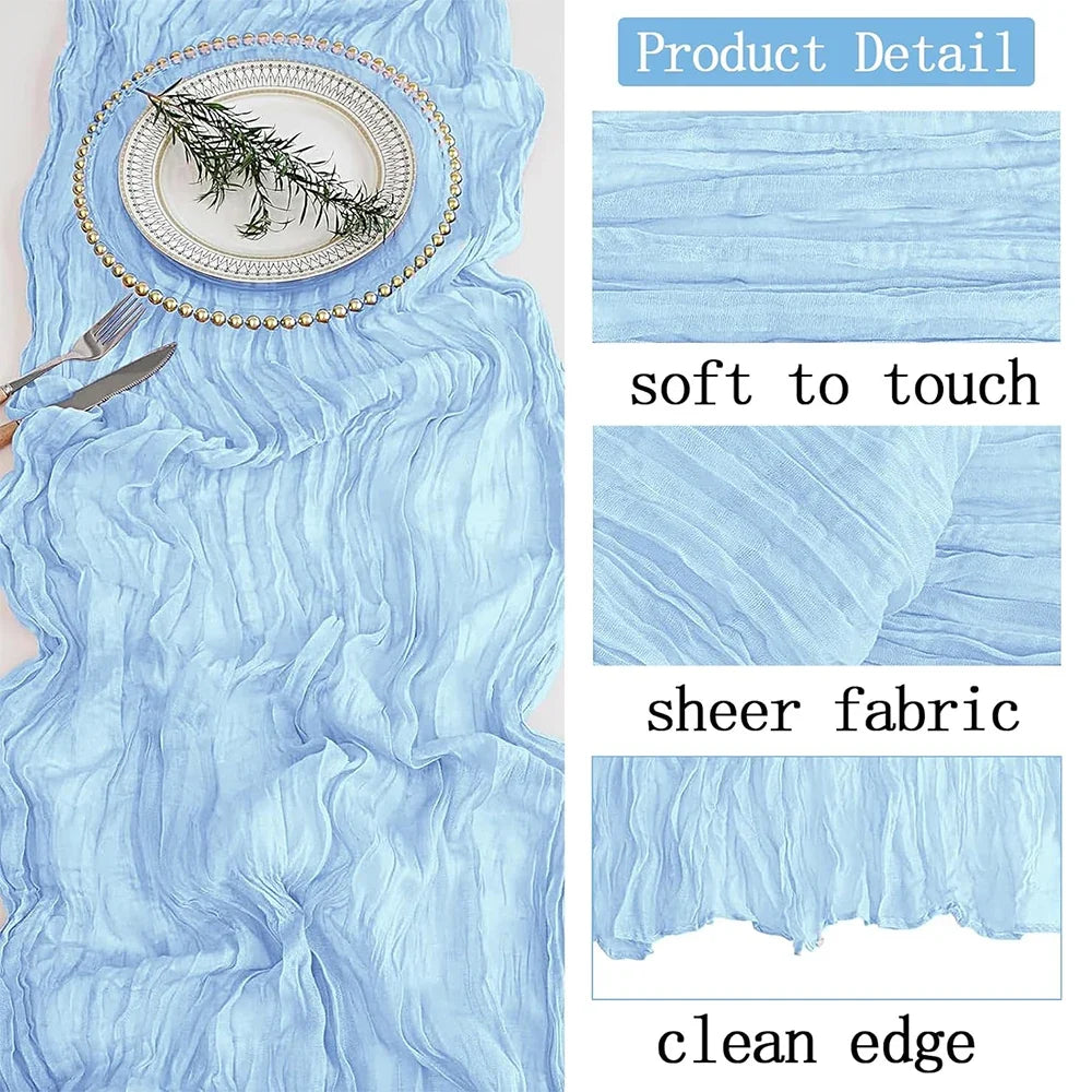 Solid Polyester Cheesecloth Table Runner, Gauze Rustic Sheer Decor in 90x180cm or 90x300cm for Weddings and Showers - product view 2