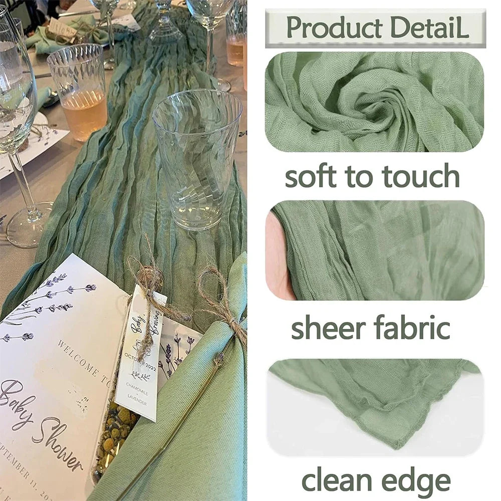 Solid Polyester Cheesecloth Table Runner, Gauze Rustic Sheer Decor in 90x180cm or 90x300cm for Weddings and Showers - product view 4