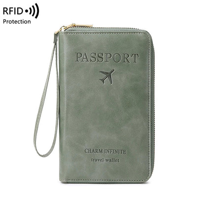 RFID Blocking Passport Holder Travel Wallet, Wrist Strap, Zipper Closure and Multi-Card Pockets, Letter Pattern - product view 2