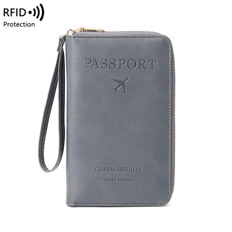 RFID Blocking Passport Holder Travel Wallet, Wrist Strap, Zipper Closure and Multi-Card Pockets, Letter Pattern - product view 4