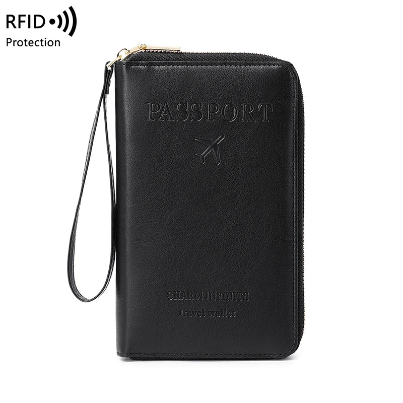 RFID Blocking Passport Holder Travel Wallet, Wrist Strap, Zipper Closure and Multi-Card Pockets, Letter Pattern - product view 5