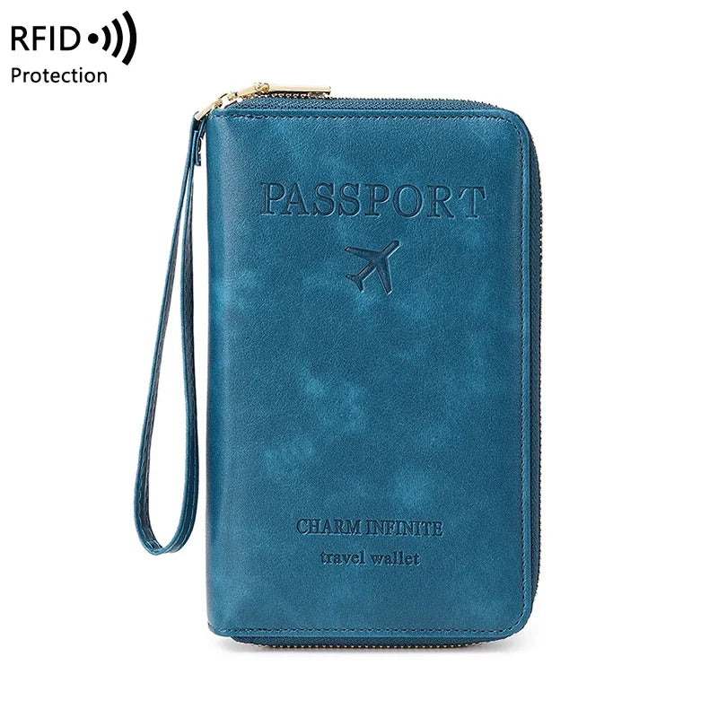 RFID Blocking Passport Holder Travel Wallet, Wrist Strap, Zipper Closure and Multi-Card Pockets, Letter Pattern - product view 6