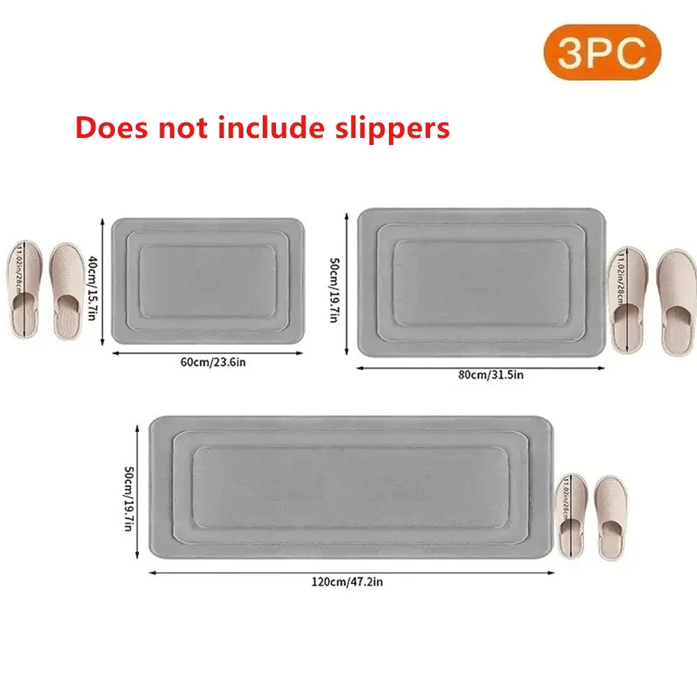 3-Piece Memory Foam Bath Mat Set, Absorbent Quick-Dry Non-Slip Bathroom Rugs, Machine Washable Modern Dark Gray - product view 1