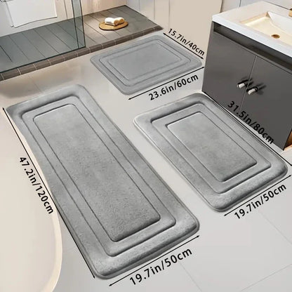 3-Piece Memory Foam Bath Mat Set, Absorbent Quick-Dry Non-Slip Bathroom Rugs, Machine Washable Modern Dark Gray - product view 2