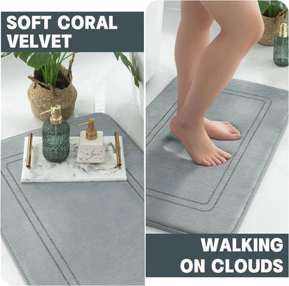 3-Piece Memory Foam Bath Mat Set, Absorbent Quick-Dry Non-Slip Bathroom Rugs, Machine Washable Modern Dark Gray - product view 3