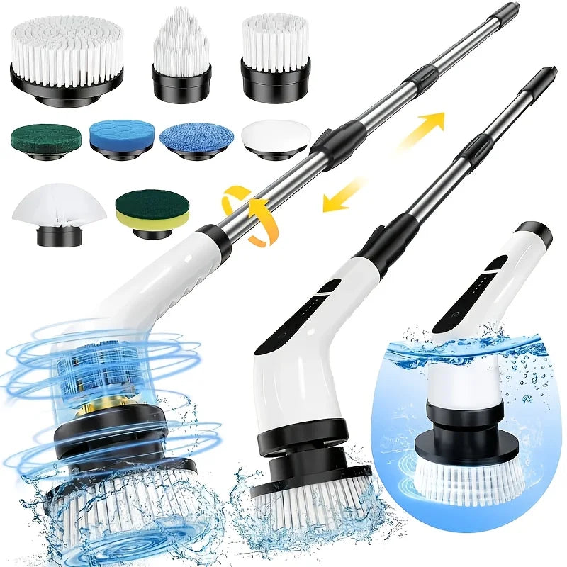 Electric Spin Scrubber, Cordless Bathroom Cleaner with 9 Brush Heads, Extendable Handle, LED Battery Display, 20V–50V - product view 1