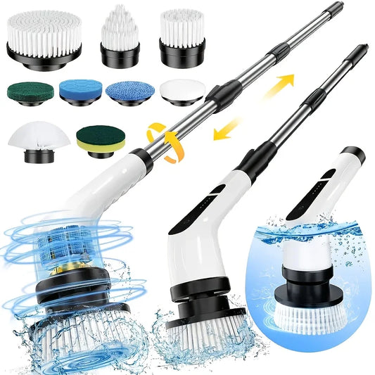 Electric Spin Scrubber, Cordless Bathroom Cleaner with 9 Brush Heads, Extendable Handle, LED Battery Display, 20V–50V - product view 1