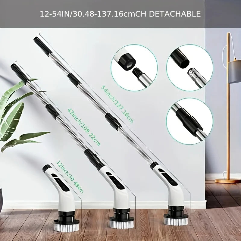 Electric Spin Scrubber, Cordless Bathroom Cleaner with 9 Brush Heads, Extendable Handle, LED Battery Display, 20V–50V - product view 4