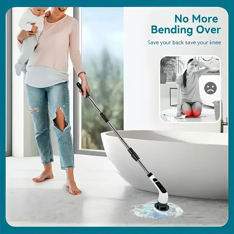 Electric Spin Scrubber, Cordless Bathroom Cleaner with 9 Brush Heads, Extendable Handle, LED Battery Display, 20V–50V - product view 5