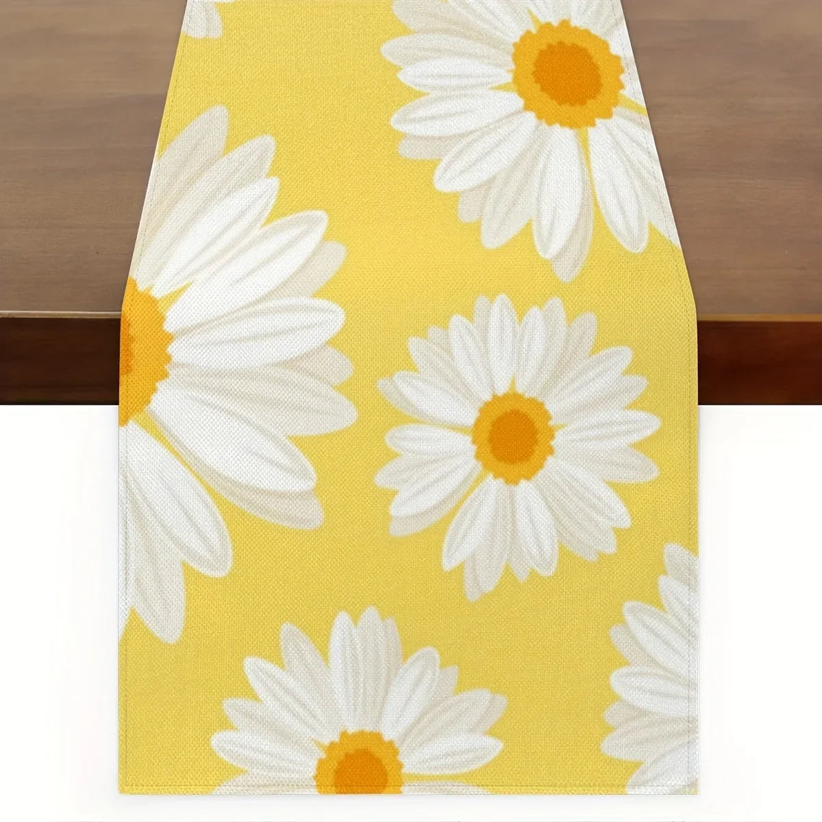 Linen Daisy Floral Table Runner, Rustic Farmhouse Cartoon Pattern, 100% Linen Table Decor in 6 Sizes for Home Dining - product view 1