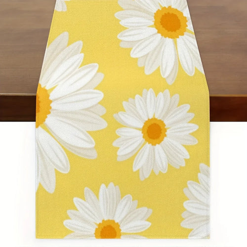 Linen Daisy Floral Table Runner, Rustic Farmhouse Cartoon Pattern, 100% Linen Table Decor in 6 Sizes for Home Dining - product view 1