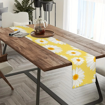 Linen Daisy Floral Table Runner, Rustic Farmhouse Cartoon Pattern, 100% Linen Table Decor in 6 Sizes for Home Dining - product view 3