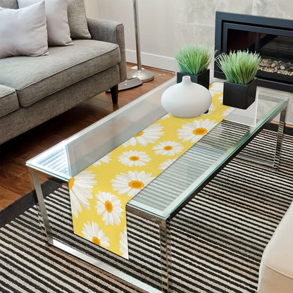 Linen Daisy Floral Table Runner, Rustic Farmhouse Cartoon Pattern, 100% Linen Table Decor in 6 Sizes for Home Dining - product view 4